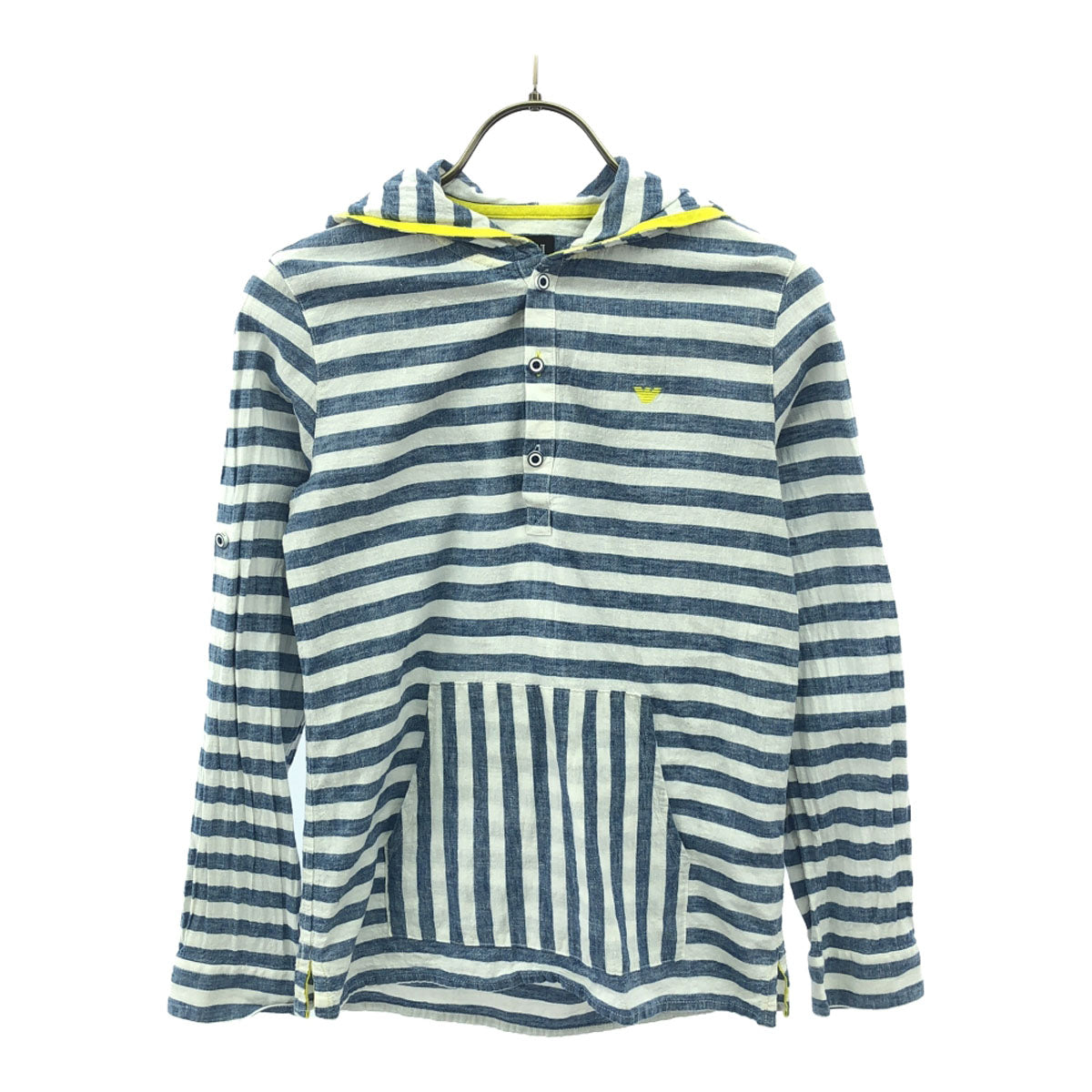 ARMANI JUNIOR アルマーニジュニア ボーダー ロゴ刺繍 長袖 パーカー 10A ブルー×ホワイト キッズ