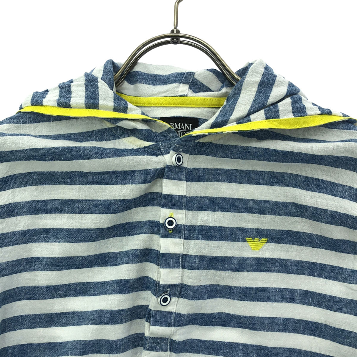 ARMANI JUNIOR アルマーニジュニア ボーダー ロゴ刺繍 長袖 パーカー 10A ブルー×ホワイト キッズ