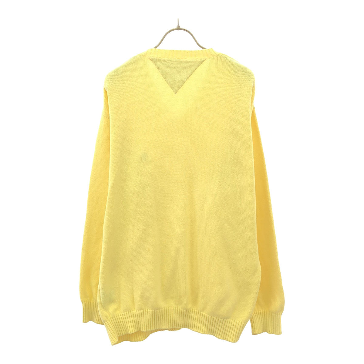 TOMMY HILFIGER トミーヒルフィガー 90s オールド フラッグタグ ロゴ刺繍 長袖 Vネック コットン ニット L イエロー セーター メンズ