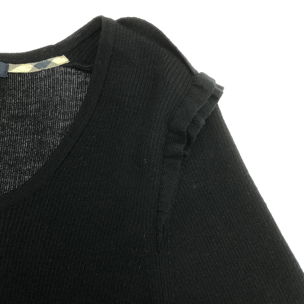 BURBERRY LONDON バーバリーロンドン 三陽商会 ウールブレンド 7分袖 ニット ワンピース 40 ブラック レディース