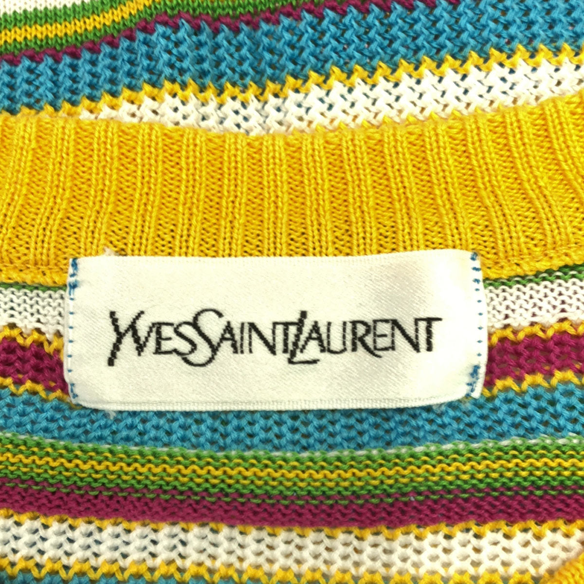 YVES SAINT LAURENT イヴサンローラン 90s オールド ボーダー柄 長袖 コットンニット カーディガン M イエロー系 レディース