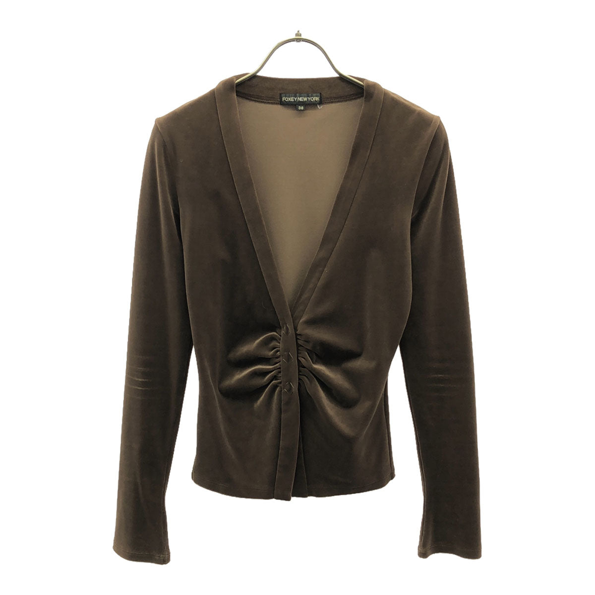 FOXEY NEW YORK フォクシー ニューヨーク 日本製 長袖 ベロア カーディガン 38 ブラウン レディース