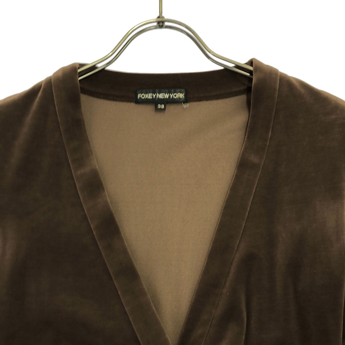FOXEY NEW YORK フォクシー ニューヨーク 日本製 長袖 ベロア カーディガン 38 ブラウン レディース