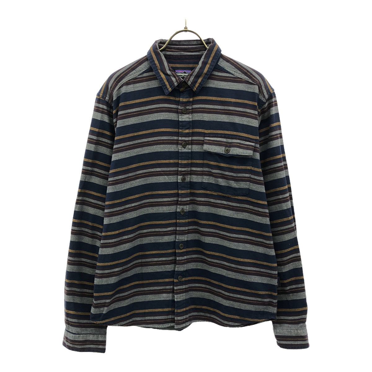 patagonia パタゴニア ボーダー柄 長袖 ライトウェイトフィヨルド フランネル シャツ S ネイビー×グレー アウトドア 54020 メンズ
