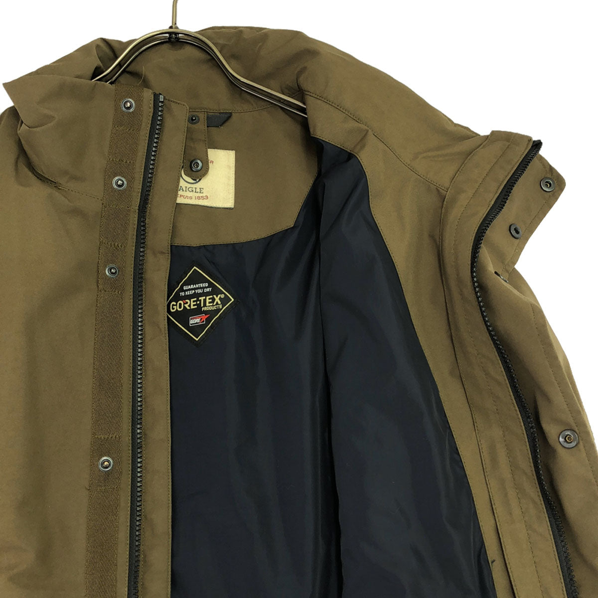AIGLE エーグル GORE-TEX ロゴワッペン ジップジャケット M カーキ アウトドア メンズ