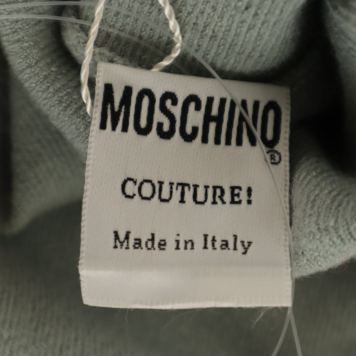 未使用 MOSCHINO モスキーノ イタリア製 ウールブレンド ノースリーブ タートルネック ニット 46 ライトブルー セーター レディース