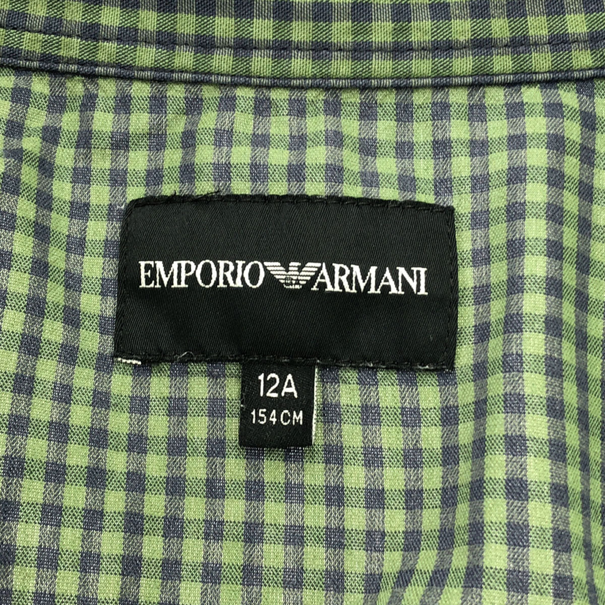 Emporio Armani エンポリオアルマーニ チェック柄 ロゴ刺繍 長袖 シャツ 12A グリーン系 キッズ