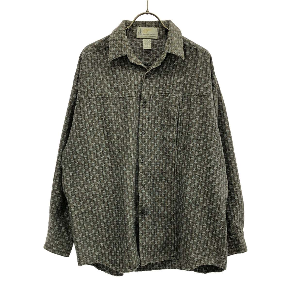 LONDON FOG ロンドンフォグ 80s ヴィンテージ 総柄 長袖 シャツ M グレー×ブラウン メンズ
