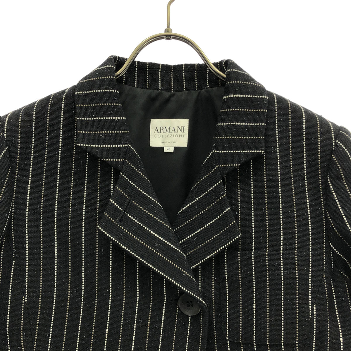 ARMANI COLLEZIONI アルマーニ コレツィオーニ イタリア製 ウールブレンド ストライプ柄 テーラードジャケット 40 ブラック レディース