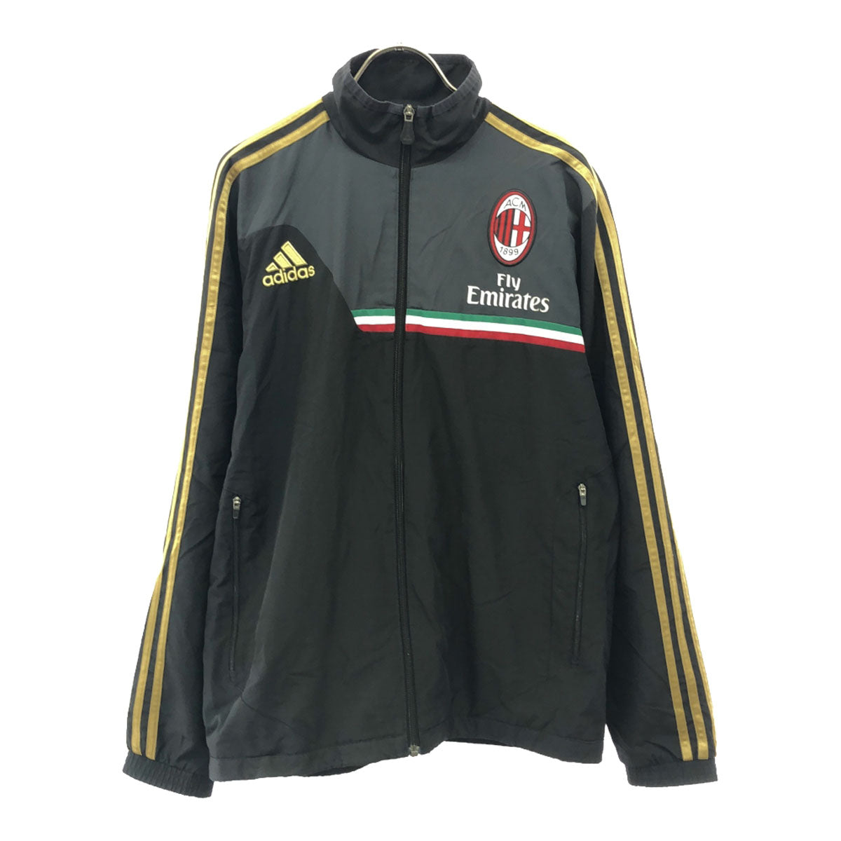 adidas アディダス Fly Emirates ACミラン ロゴ刺繍 サッカー ジャージジャケット M ブラック×ゴールド 裏メッシュ メンズ