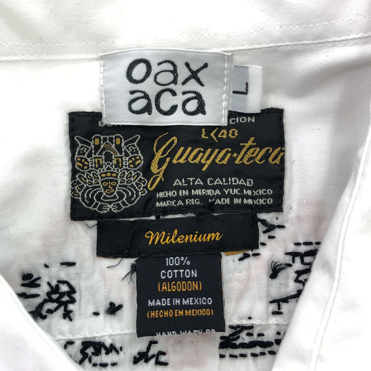 Oaxaca オアハカ 刺繍 半袖 メキシカン シャツ L ホワイト メンズ