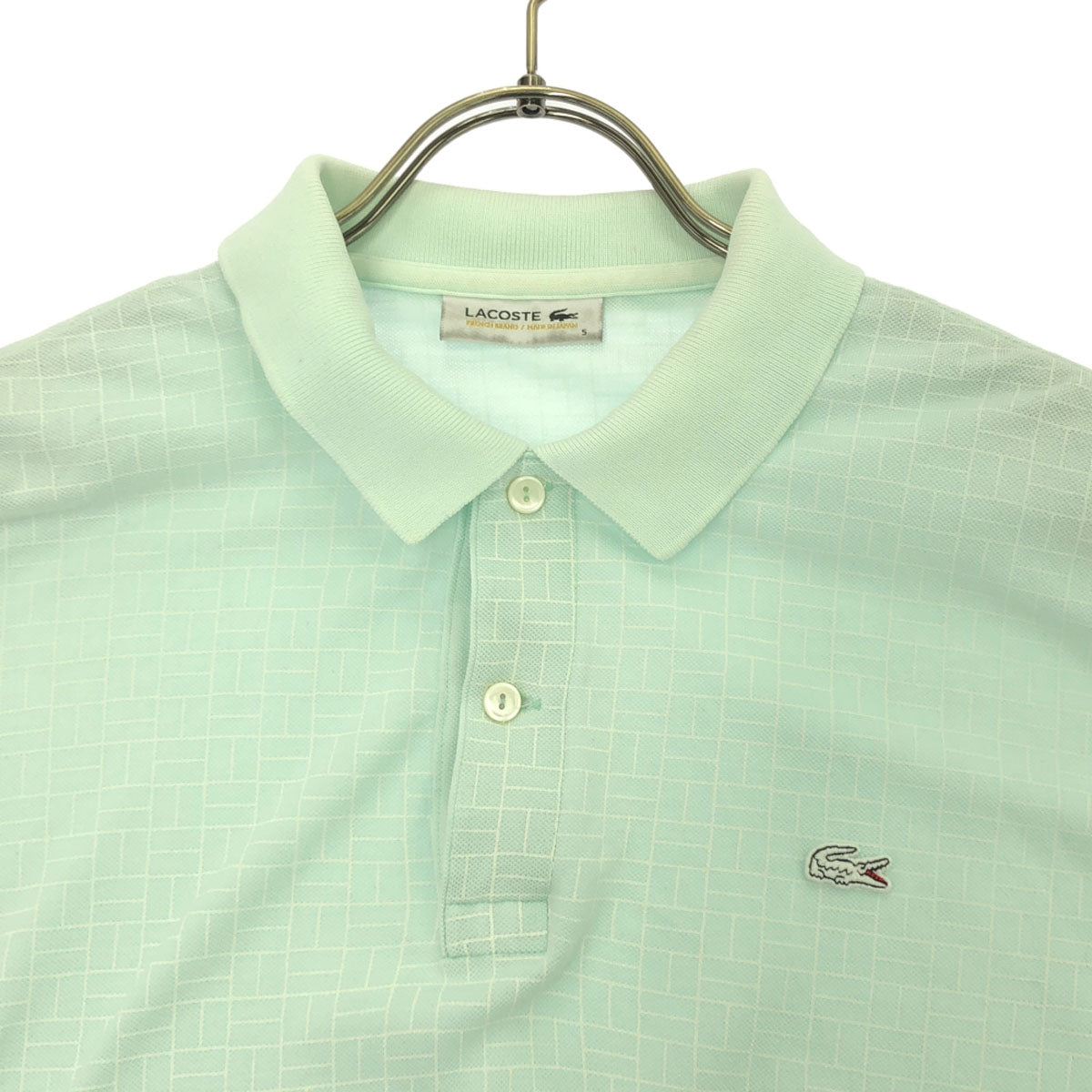 LACOSTE ラコステ 日本製 ロゴ刺繍 半袖 ポロシャツ 5 ブルー 鹿の子地 メンズ