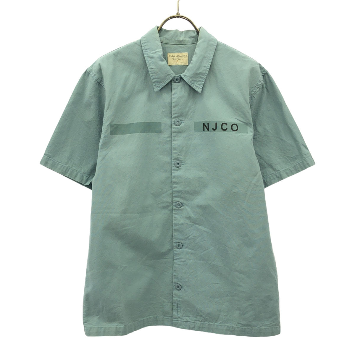 Nudie Jeans ヌーディージーンズ プリント柄 半袖 コットンシャツ S ライトブルー メンズ