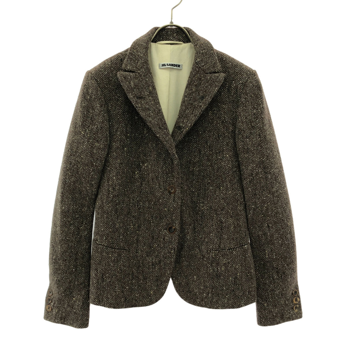 JIL SANDER ジルサンダー イタリア製 カシミヤブレンド ヘリンボーン柄 テーラードジャケット 38 ブラウン系 レディース