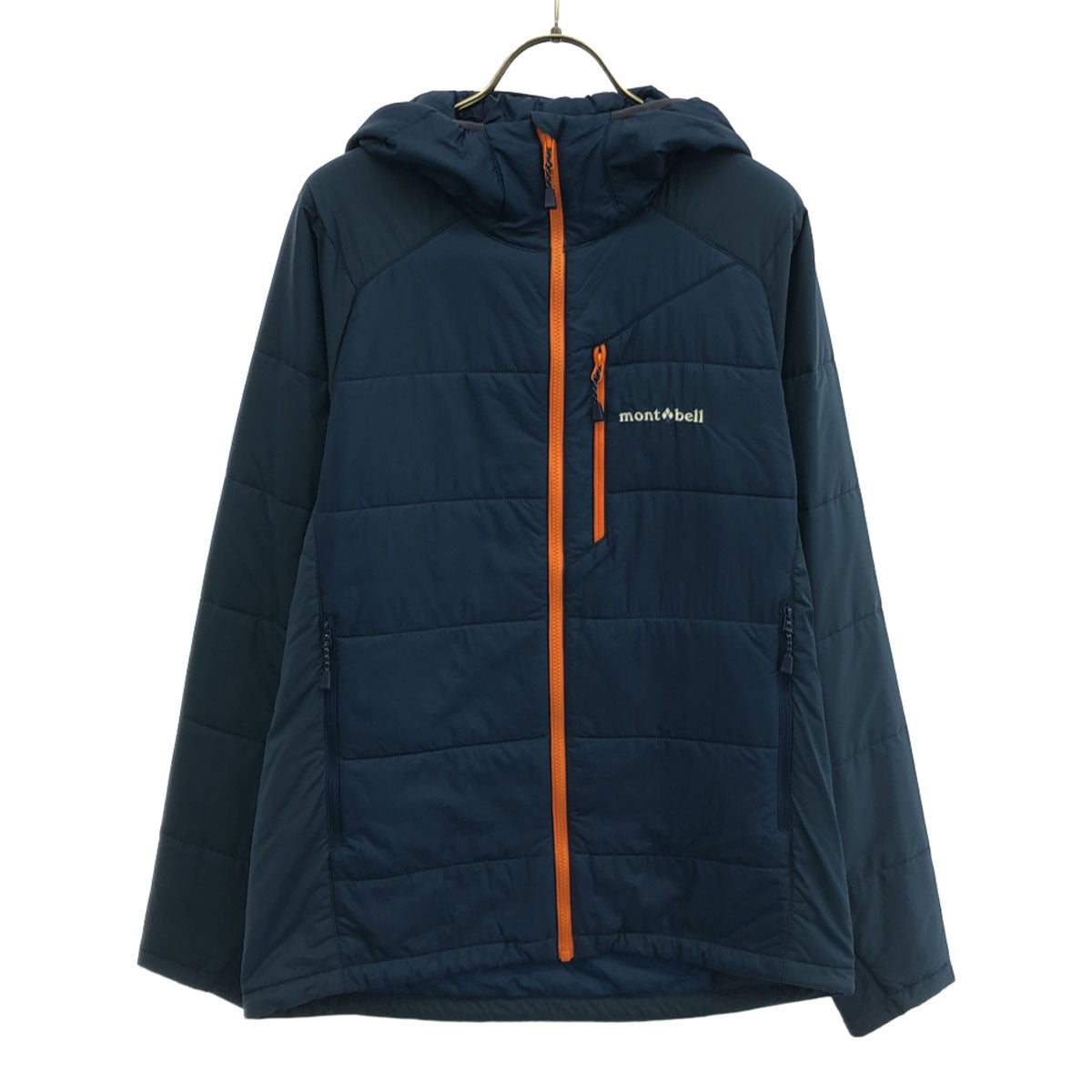 mont-bell モンベル ロゴ刺繍 フード付き 中綿ジャケット M ブルー アウトドア 1101538 メンズ