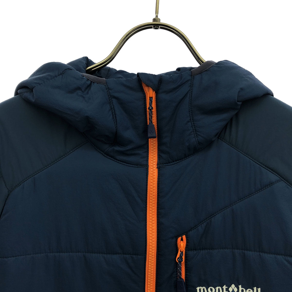 mont-bell モンベル ロゴ刺繍 フード付き 中綿ジャケット M ブルー アウトドア 1101538 メンズ