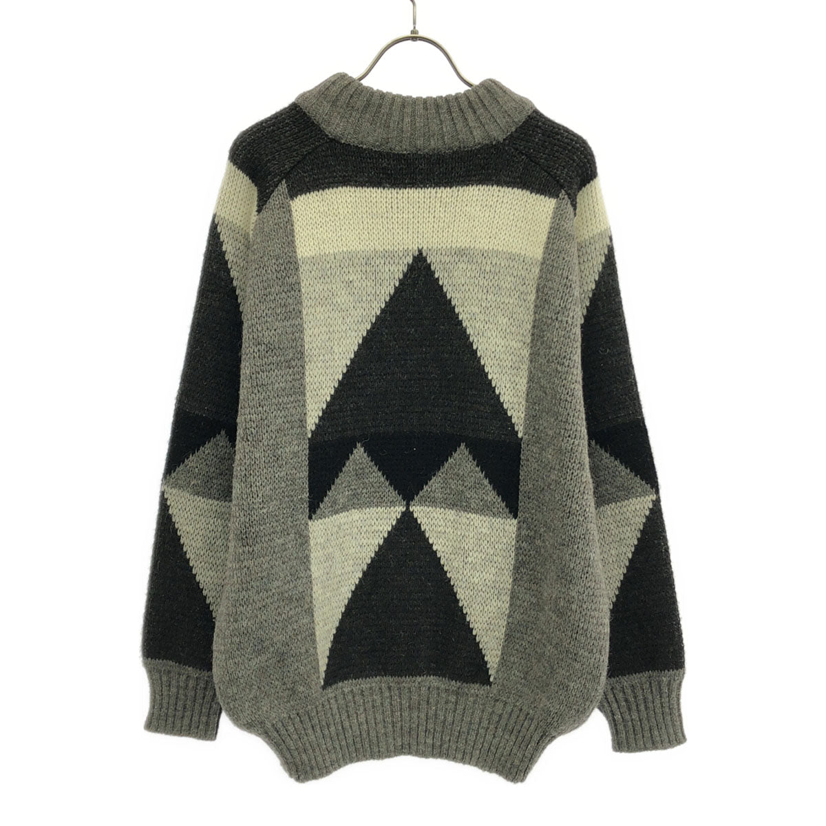 Valentino Garavani ヴァレンティノガラヴァーニ 90s イタリア製 オールド 幾何学 長袖 ニット M グレー系 セーター メンズ