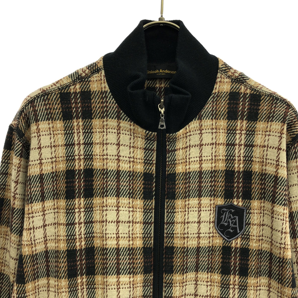 Kinloch Anderson キンロックアンダーソン チェック柄 ワッペン ノーカラージャケット M ベージュ系 メンズ