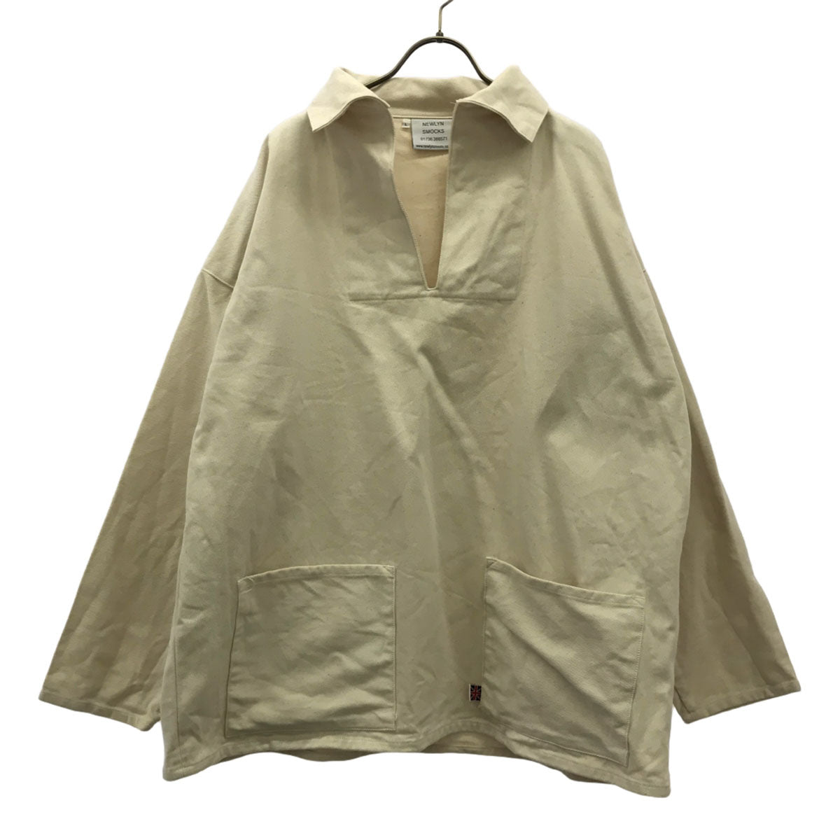 NEWLYNSMOCKS ニューリンスモック イギリス製 長袖 フィッシャーマンズスモック シャツ L アイボリー メンズ