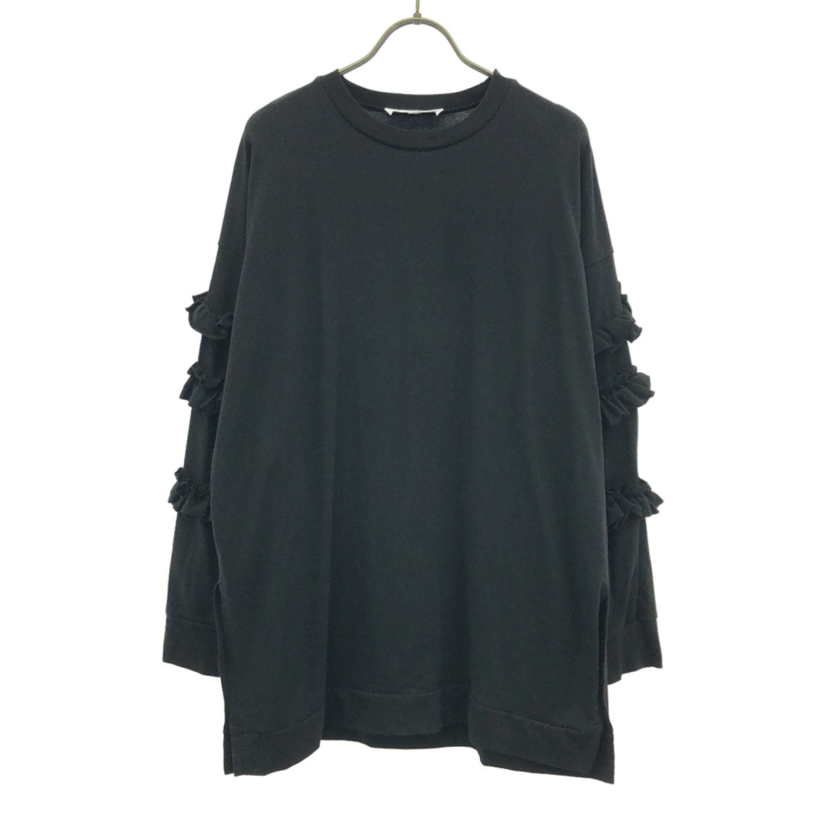 ENFOLD エンフォルド 日本製 長袖 袖フリル サイドスリット チュニック 38 ブラック レディース