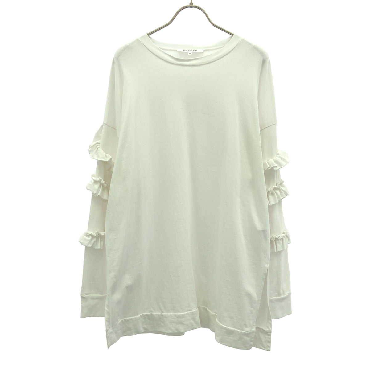 ENFOLD エンフォルド 日本製 長袖 袖フリル サイドスリット チュニック 38 ホワイト レディース