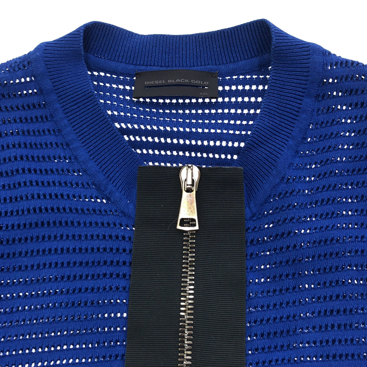 DIESEL BLACK GOLD ディーゼルブラックゴールド イタリア製 ロゴ コットンニット ジップジャケット XXL ブルー ビッグサイズ メンズ