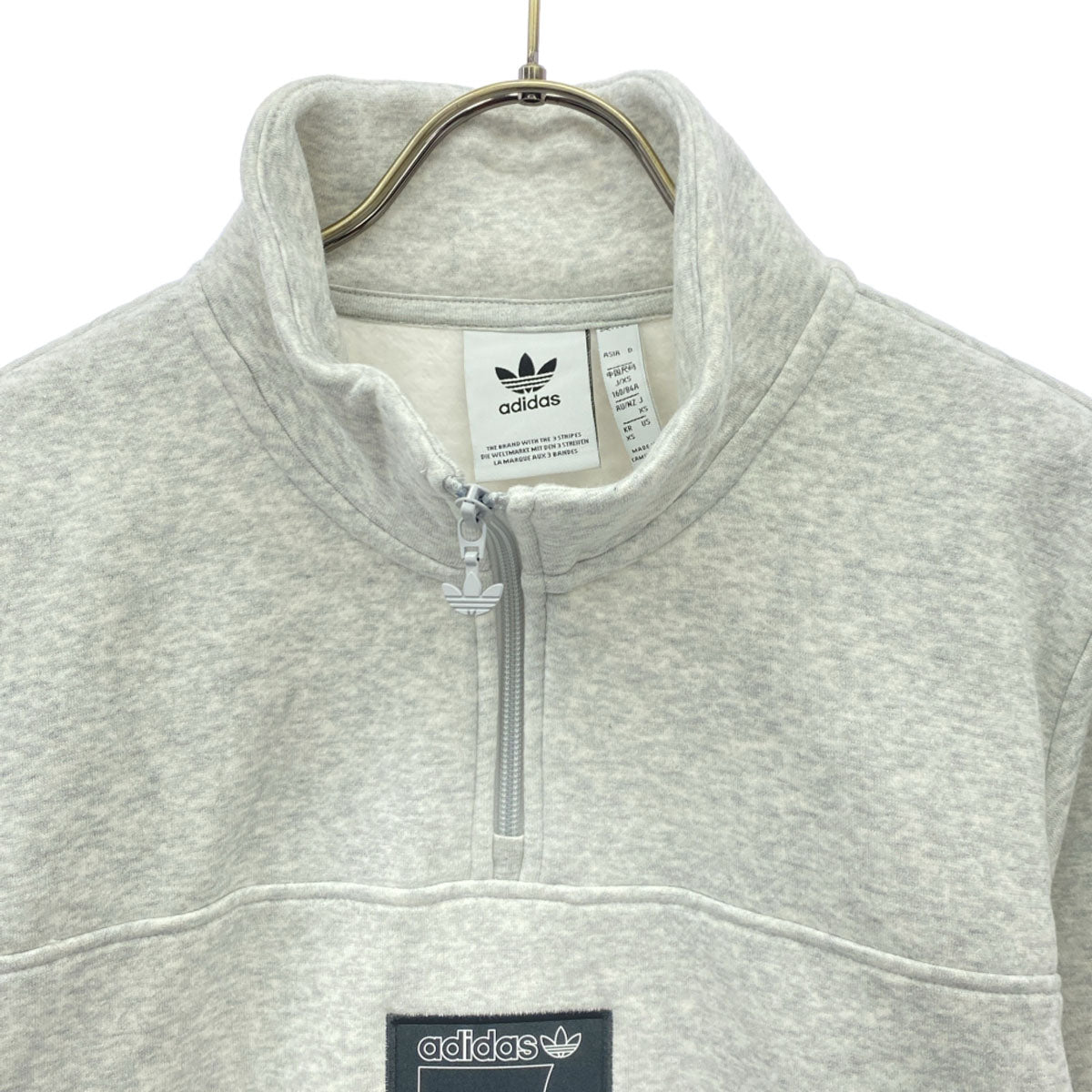 adidas アディダス トレフォイルロゴ 長袖 ハーフジップ スウェット XS ライトグレー 裏フリース メンズ