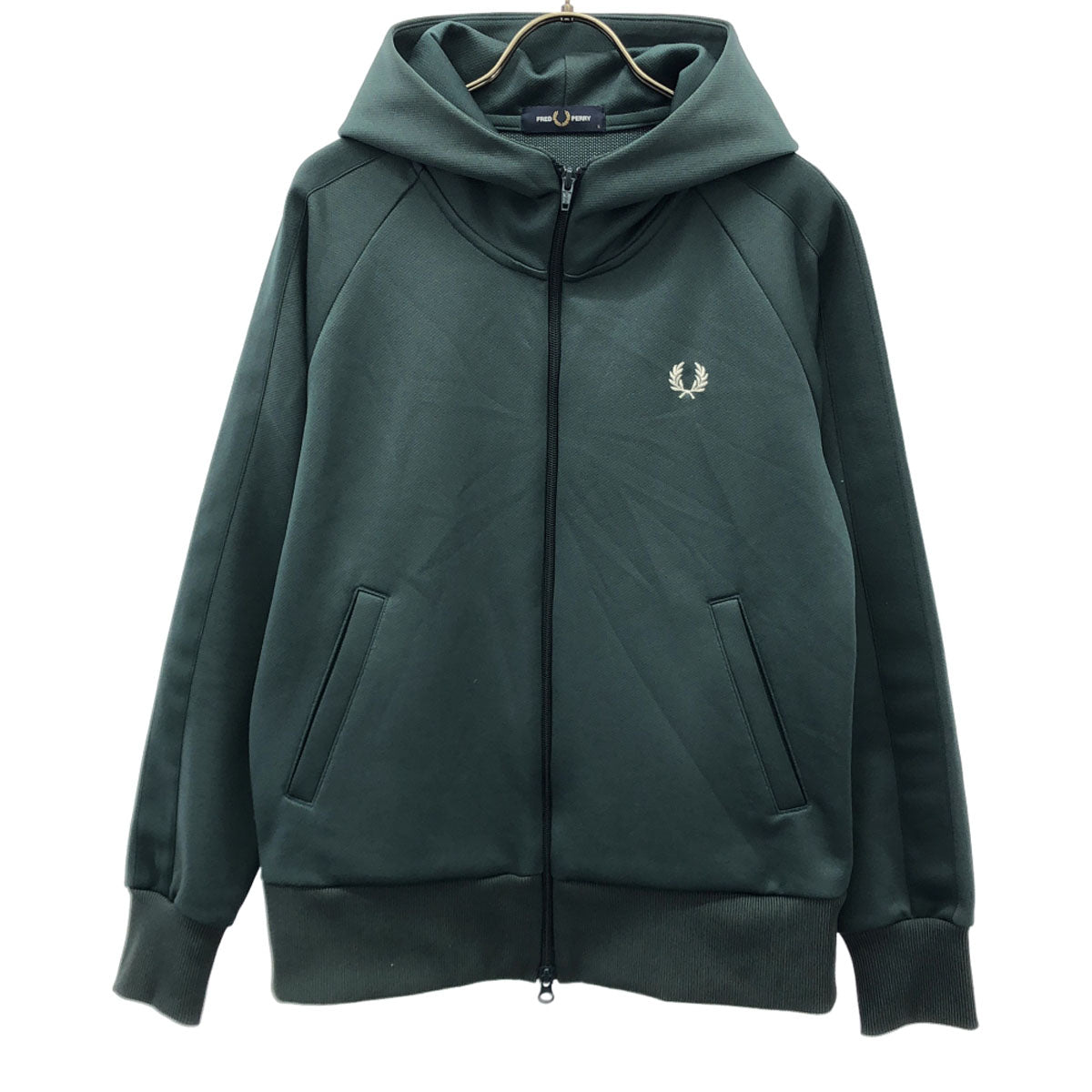 FRED PERRY フレッドペリー 日本製 ロゴ刺繍 フード付き ジップジャケット S グリーン系 メンズ