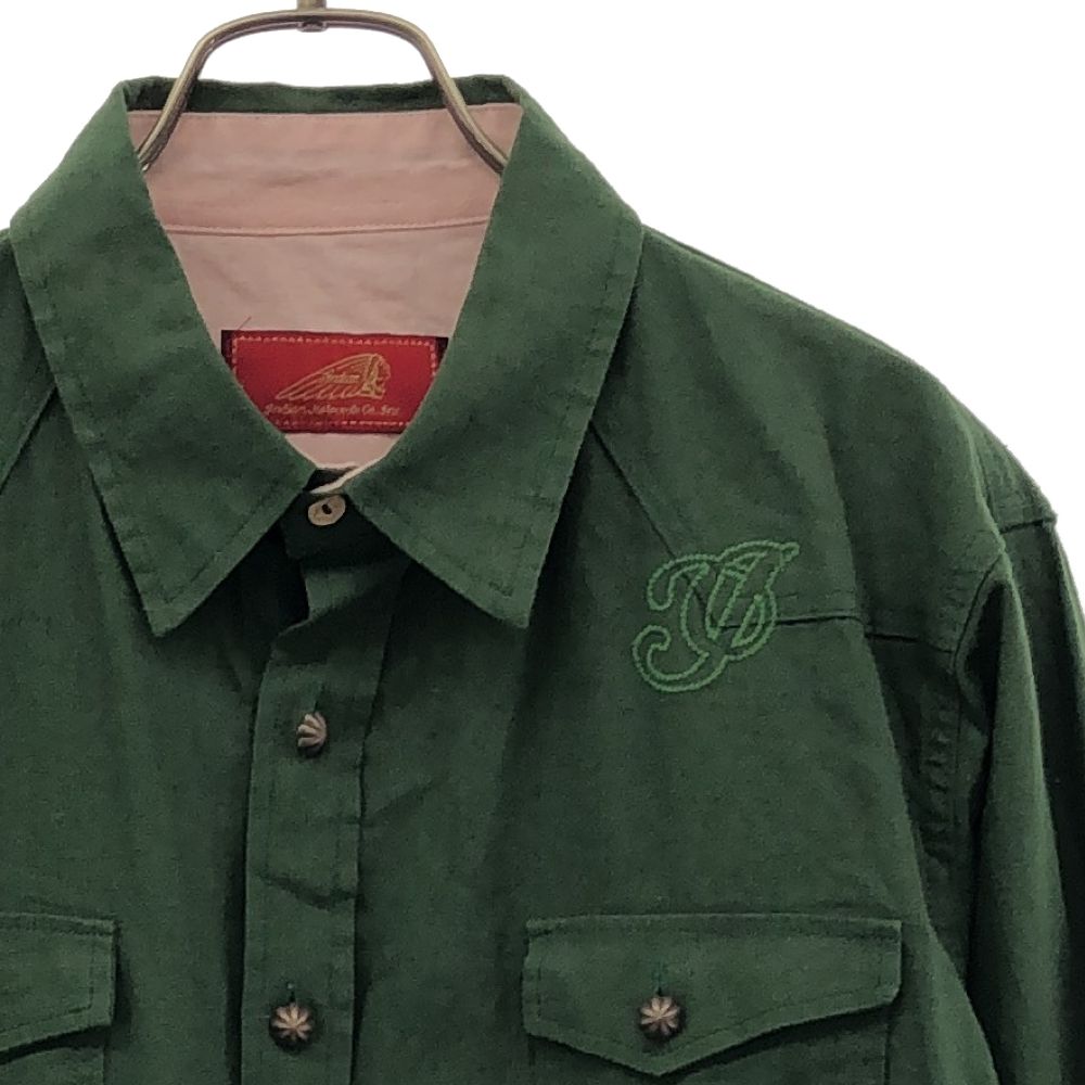 Indian インディアン リネンブレンド 長袖 ウエスタンシャツ L カーキ メンズ