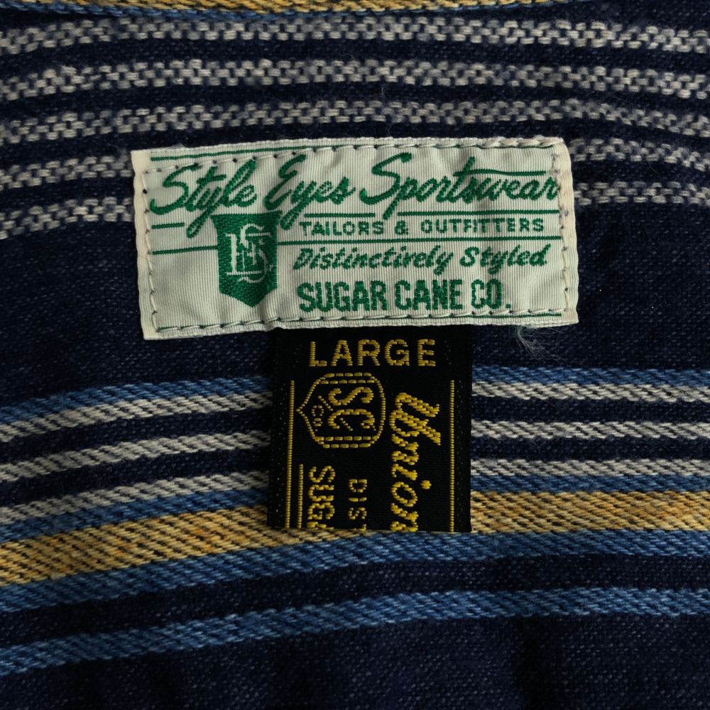 SUGAR CANE シュガーケーン 東洋エンタープライズ ボーダー 長袖 コットンシャツ LARGE ブルー系 メンズ