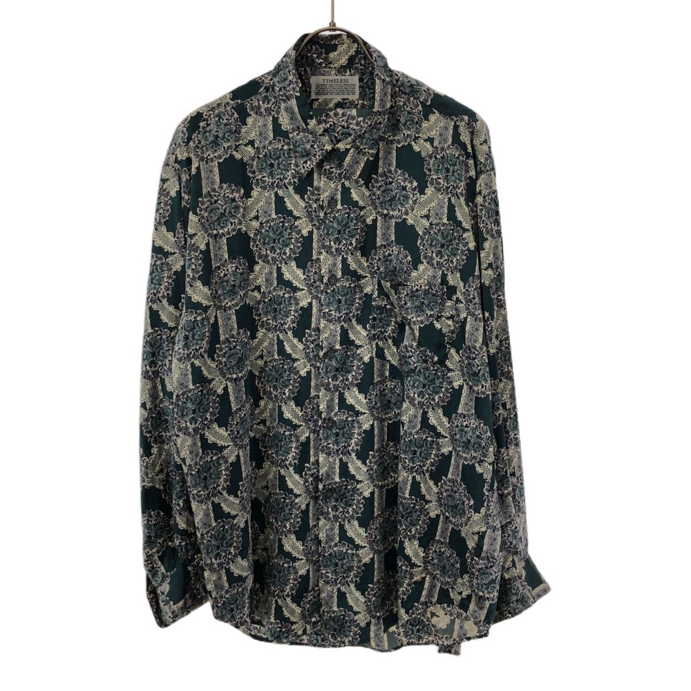TIMLESS タイムレス 総柄 長袖 ナイロン シャツ M グリーン系 メンズ