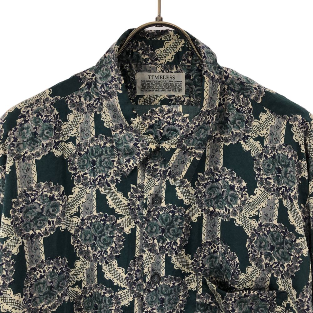 TIMLESS タイムレス 総柄 長袖 ナイロン シャツ M グリーン系 メンズ