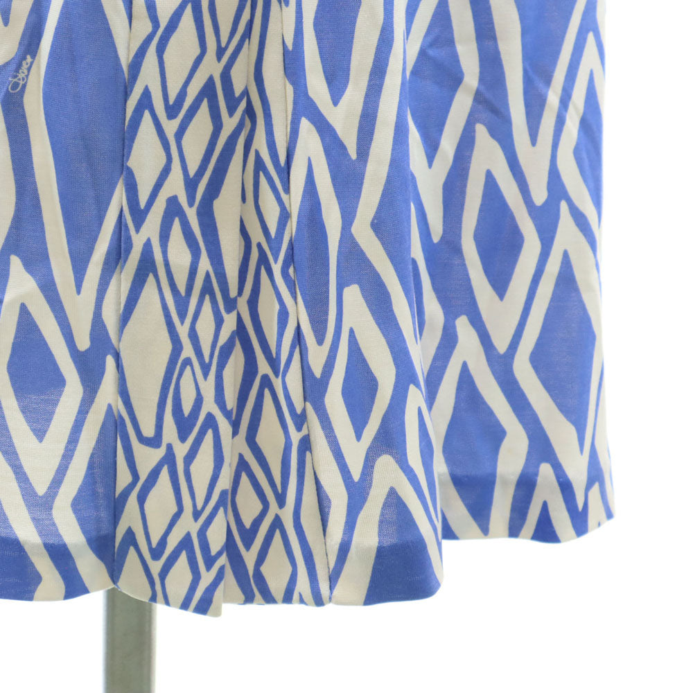 ダイアン フォン ファステンバーグ シルク 総柄 7分袖 膝丈ワンピース ブルー×ホワイト DIANE von FURSTENBERG レディース