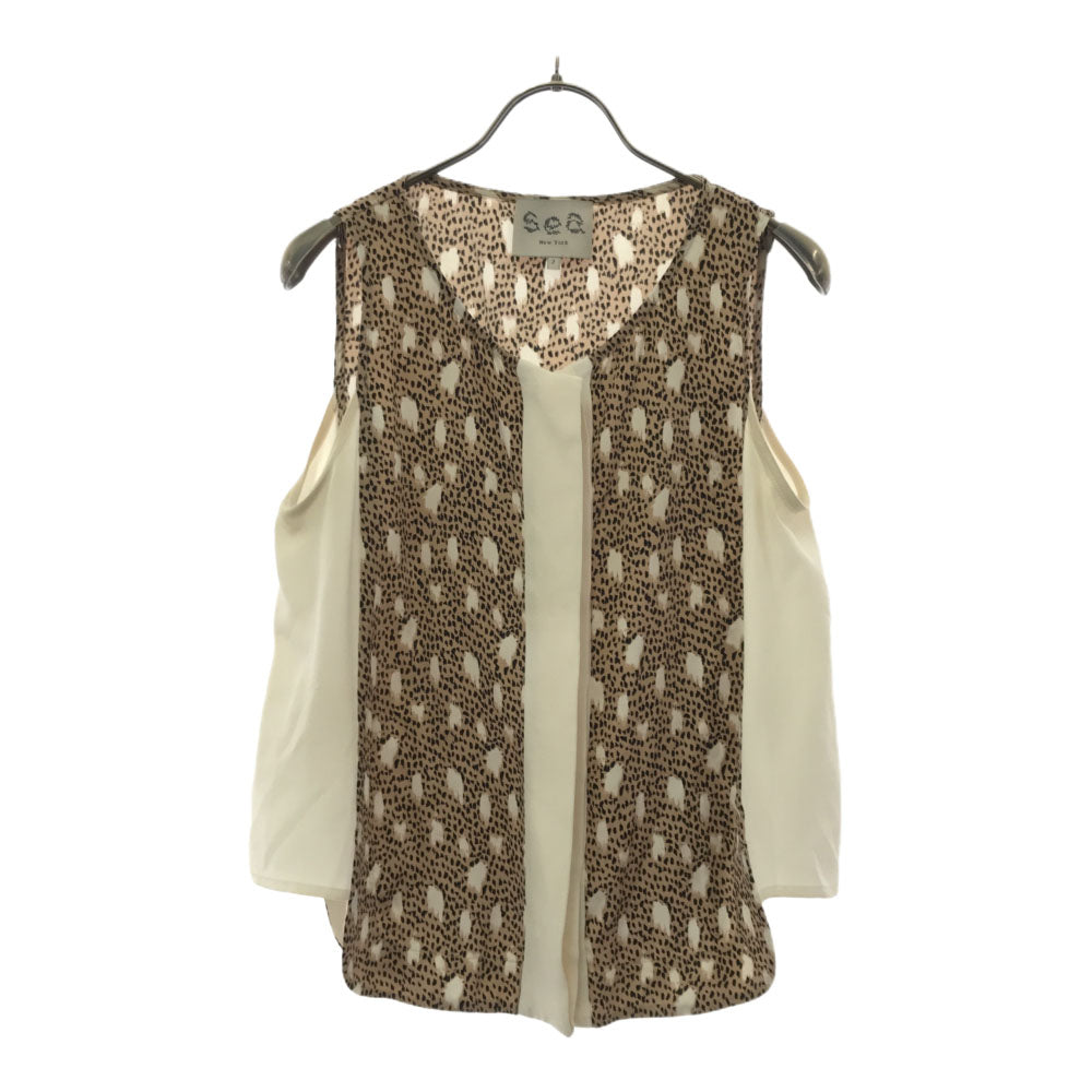 Sea New York シー ニューヨーク シルク USA製 豹柄 プリント ノースリーブ カットソー 2 ホワイト×ベージュ レディース