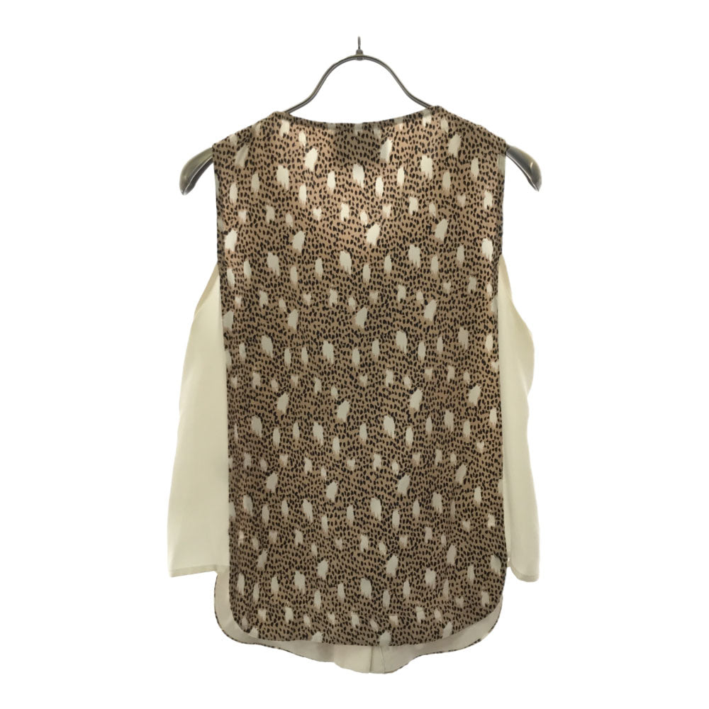 Sea New York シー ニューヨーク シルク USA製 豹柄 プリント ノースリーブ カットソー 2 ホワイト×ベージュ レディース