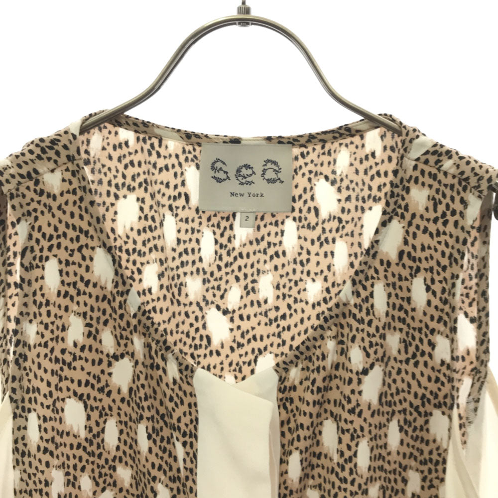 Sea New York シー ニューヨーク シルク USA製 豹柄 プリント ノースリーブ カットソー 2 ホワイト×ベージュ レディース