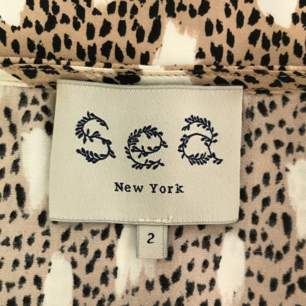 Sea New York シー ニューヨーク シルク USA製 豹柄 プリント ノースリーブ カットソー 2 ホワイト×ベージュ レディース