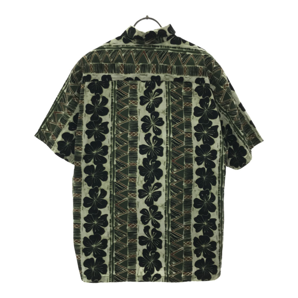 ヒロハッティ 90s ハワイ製 総柄 半袖 アロハシャツ S ホワイト×グリーン Hilo Hattie オールド ヴィンテージ メンズ