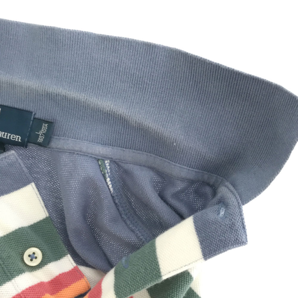 ポロバイラルフローレン ボーダー 半袖 ポロシャツ L ブルー系 Polo by Ralph Lauren 鹿の子 メンズ