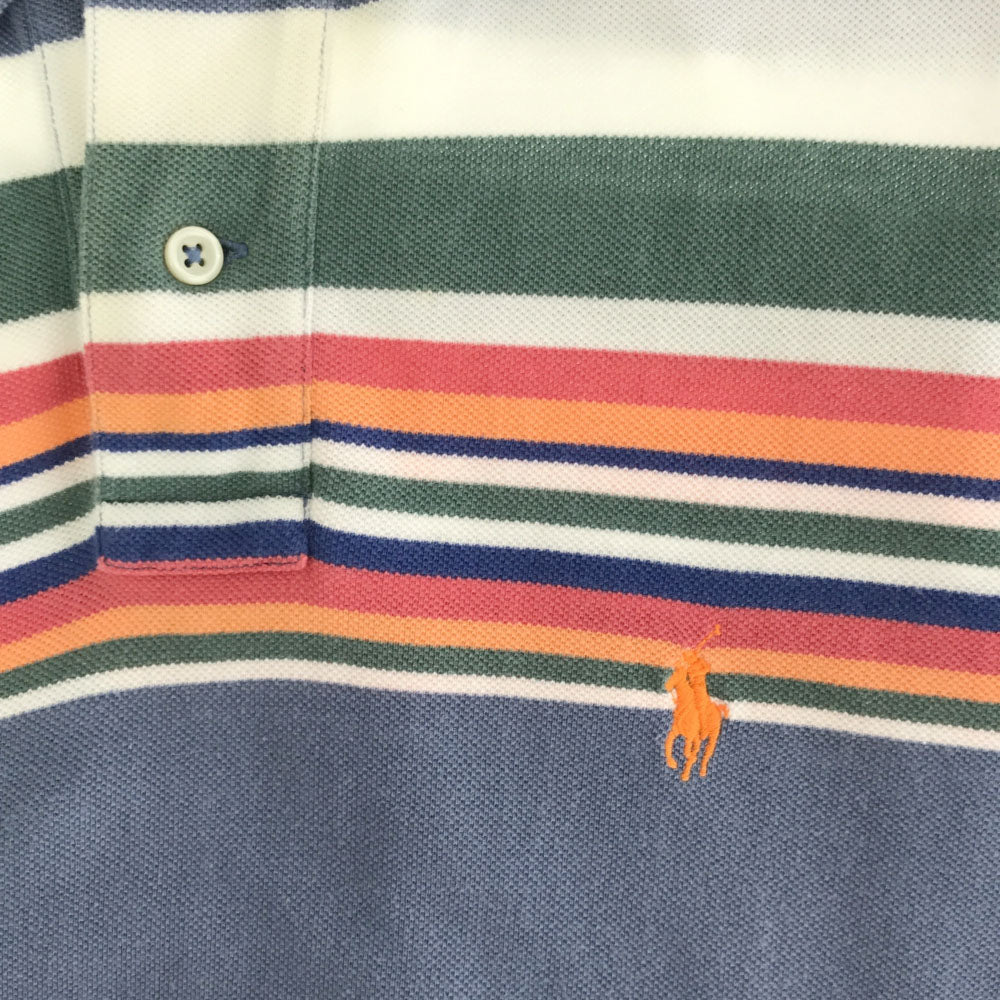 ポロバイラルフローレン ボーダー 半袖 ポロシャツ L ブルー系 Polo by Ralph Lauren 鹿の子 メンズ