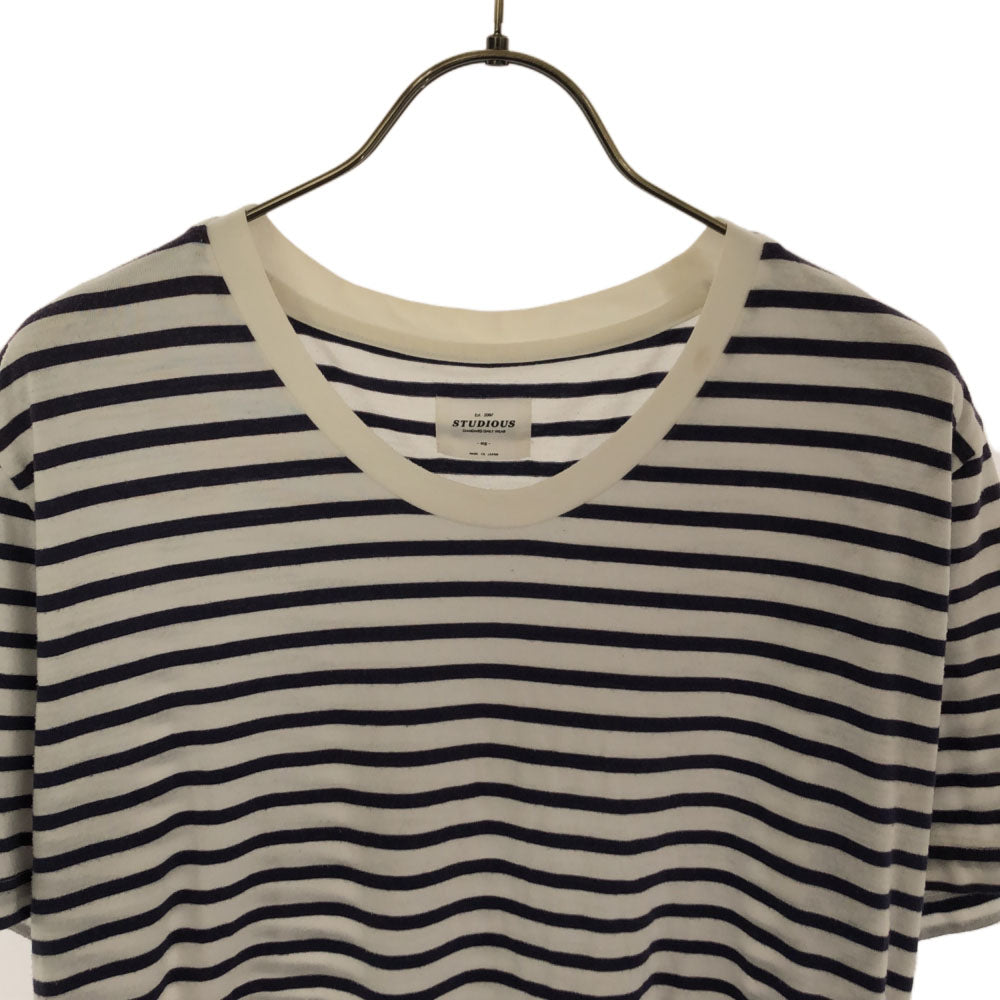 ステュディオス 日本製 ボーダー 半袖 Tシャツ 3 ネイビー×ホワイト STUDIOUS メンズ