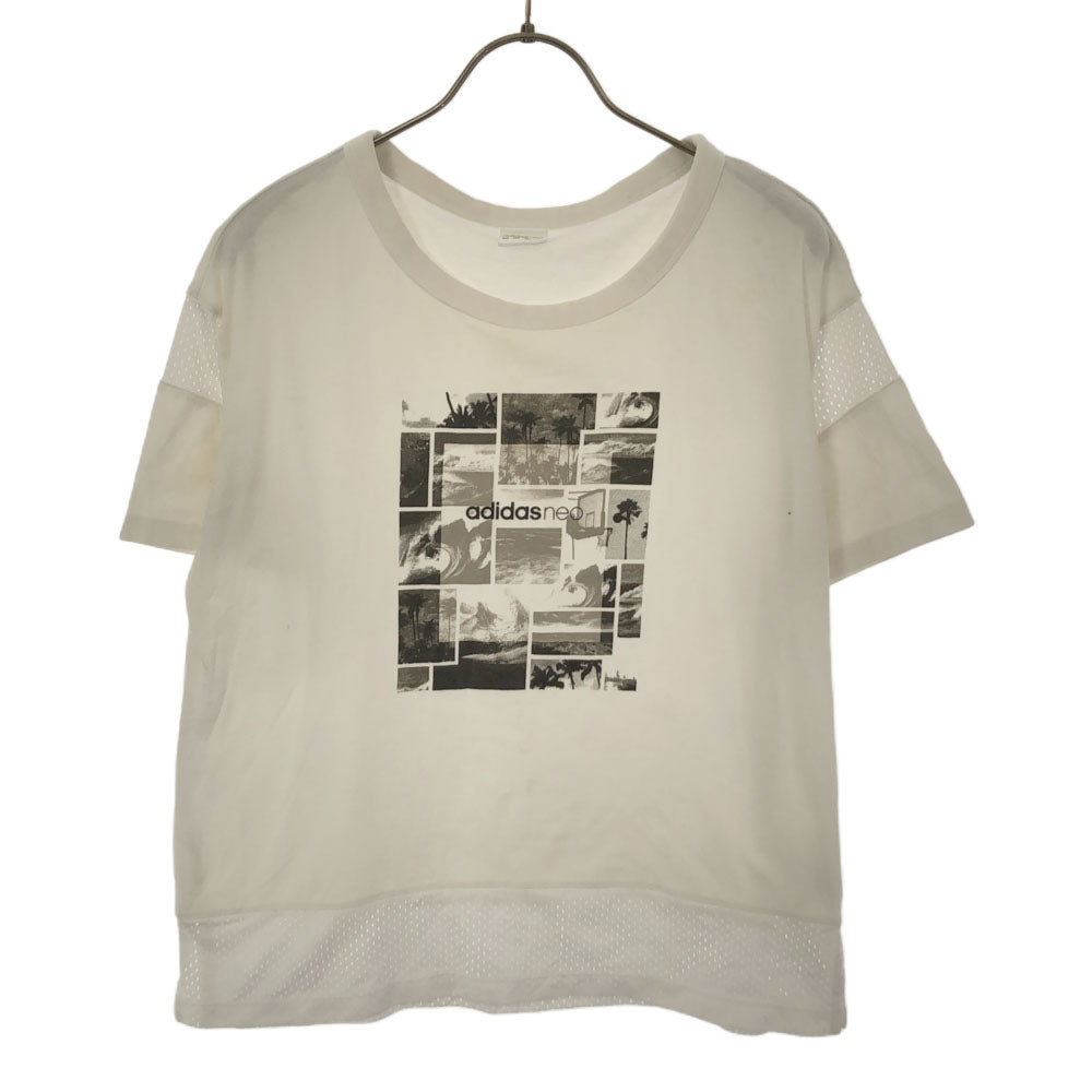 アディダス ネオ プリント 半袖 フォト Tシャツ L ホワイト adidas NEO メッシュ レディース