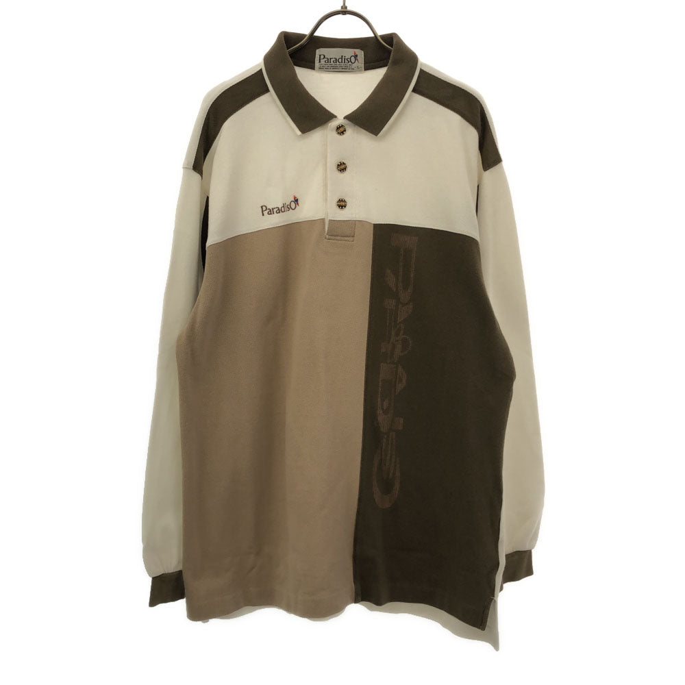 パラディーゾ 日本製 長袖 ポロシャツ L ベージュ系 Paradiso 鹿の子地 メンズ