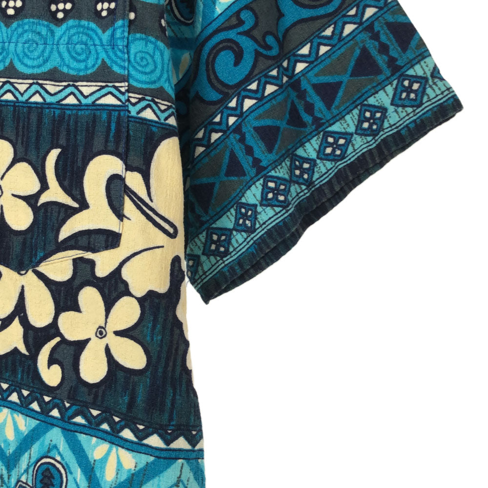 Captain Cook キャプテンコック 70s 花柄 幾何学 半袖 アロハシャツ ブルー系 オールド ヴィンテージ メンズ