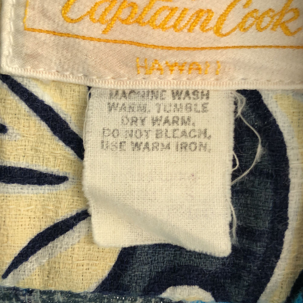 Captain Cook キャプテンコック 70s 花柄 幾何学 半袖 アロハシャツ ブルー系 オールド ヴィンテージ メンズ