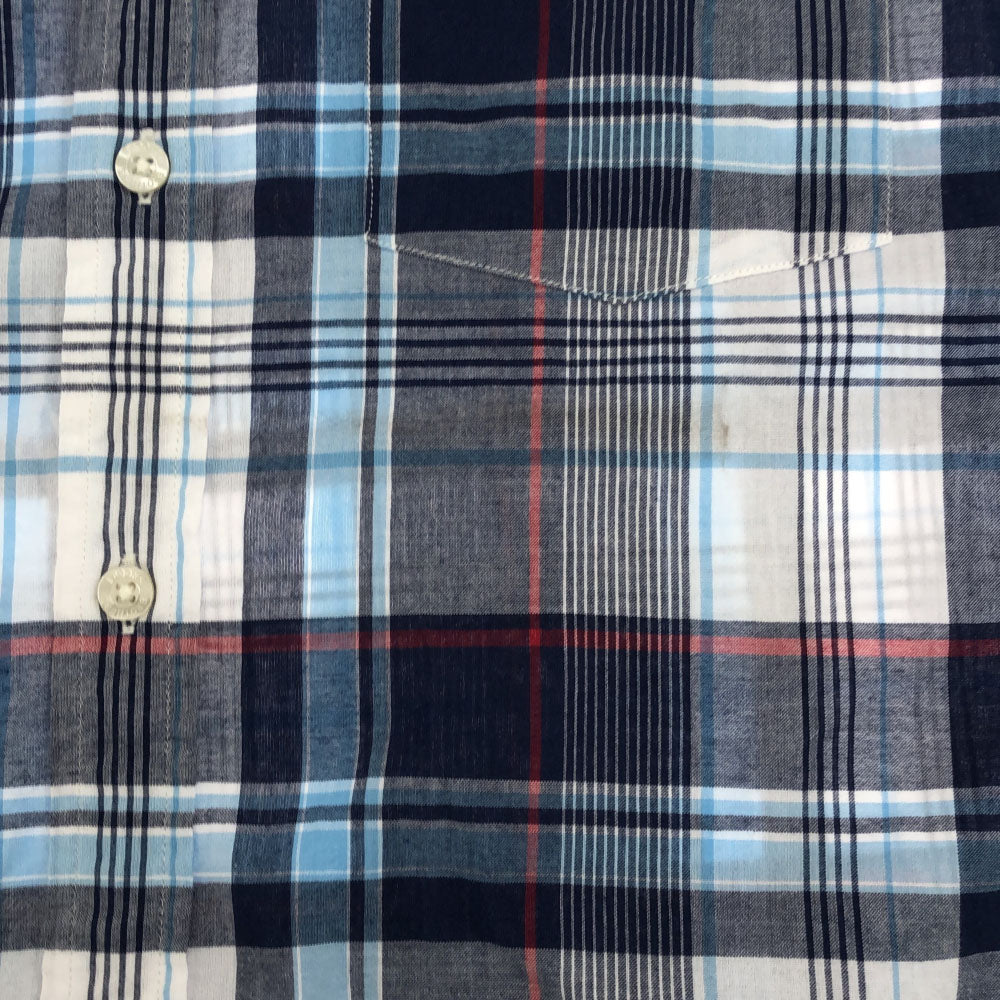 ブルックスブラザーズ チェック柄 半袖 ボタンダウンシャツ S ブルー系 Brooks Brothers メンズ