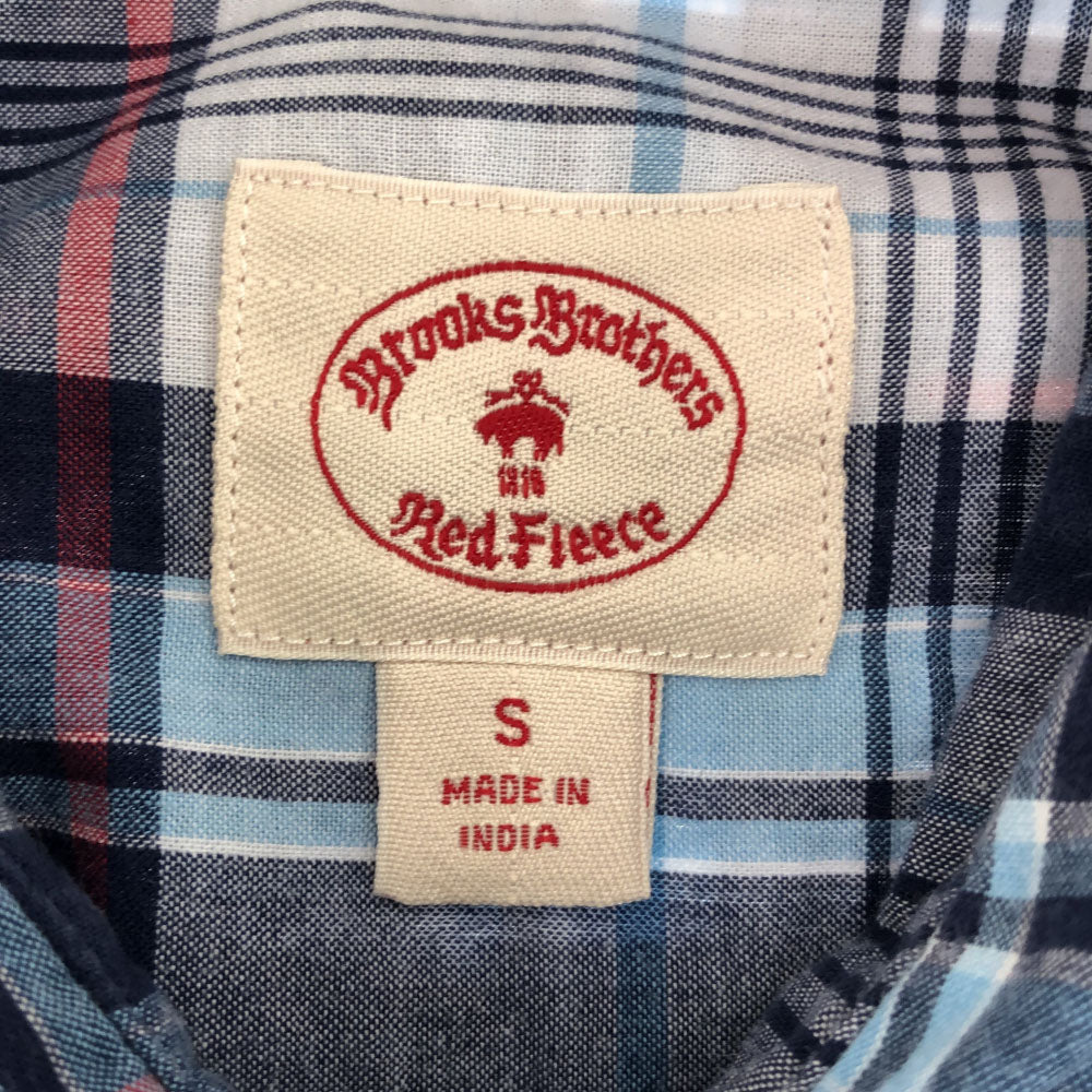 ブルックスブラザーズ チェック柄 半袖 ボタンダウンシャツ S ブルー系 Brooks Brothers メンズ