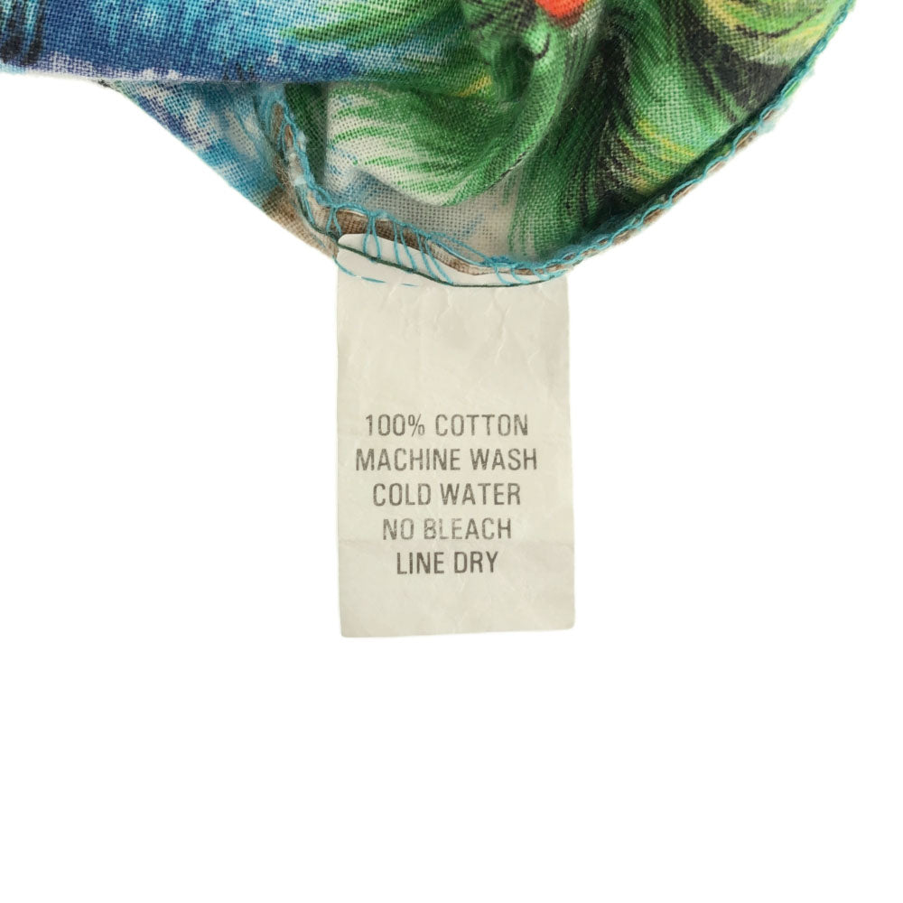 Hutspah USA製 花柄 ヤシの木 波 半袖 アロハシャツ L ブルー系 Hutspah メンズ