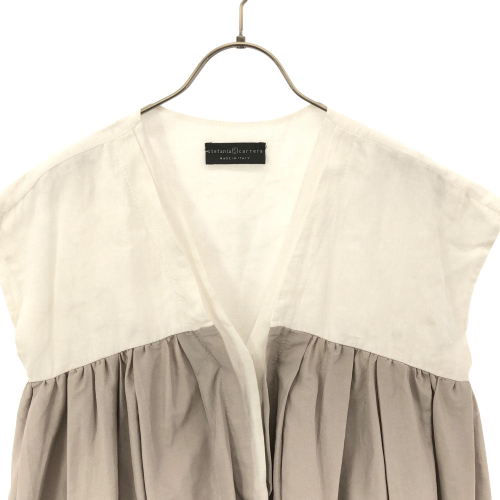 stefania carrera ステファニアカレラ イタリア製 半袖 フレンチスリーブ ワンピース 40 ホワイト×グレージュ レディース