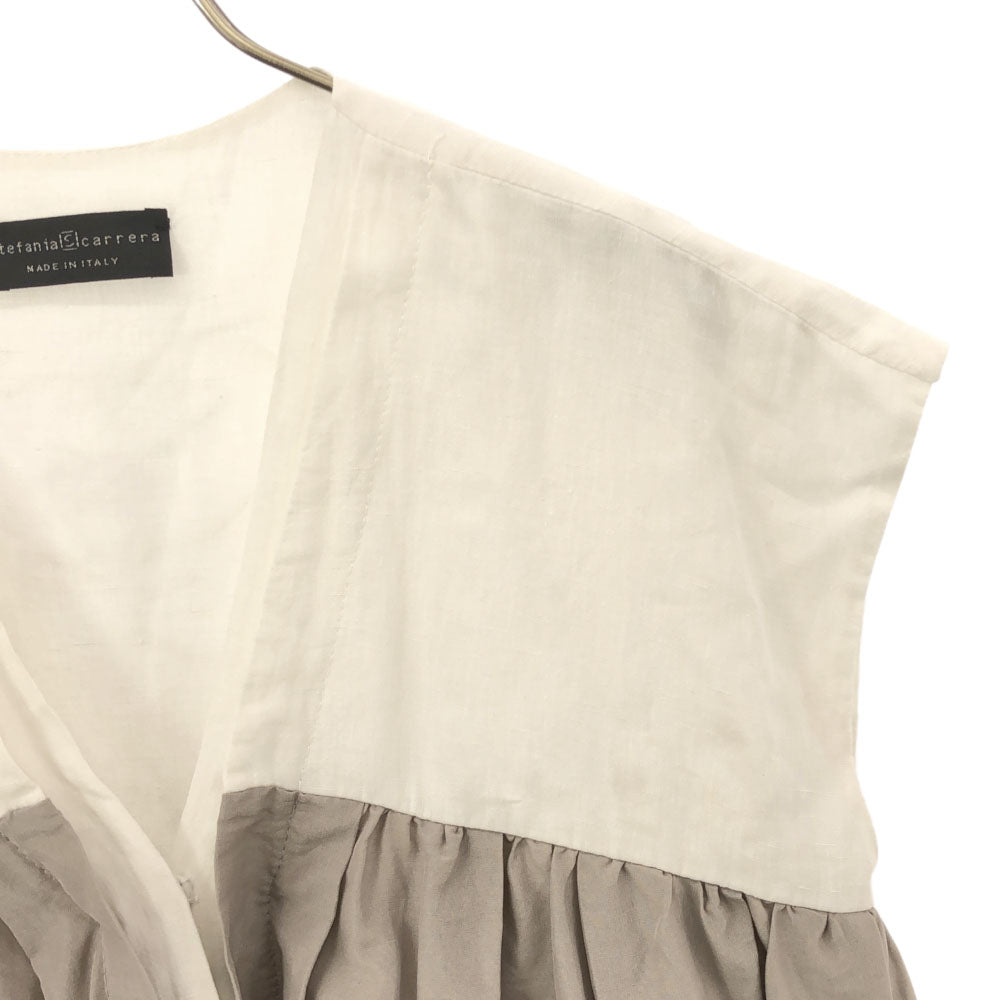 stefania carrera ステファニアカレラ イタリア製 半袖 フレンチスリーブ ワンピース 40 ホワイト×グレージュ レディース